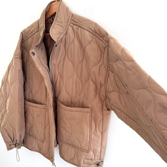 Lucky Brand tan quilted mandarin collar cropped boxy puffer chore jacket XL - Picture 2 of 7